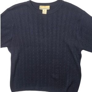 Bobby Chan Navy Blue Silk Cotton Cable Knit Short Sleeve Sweater XL Womens